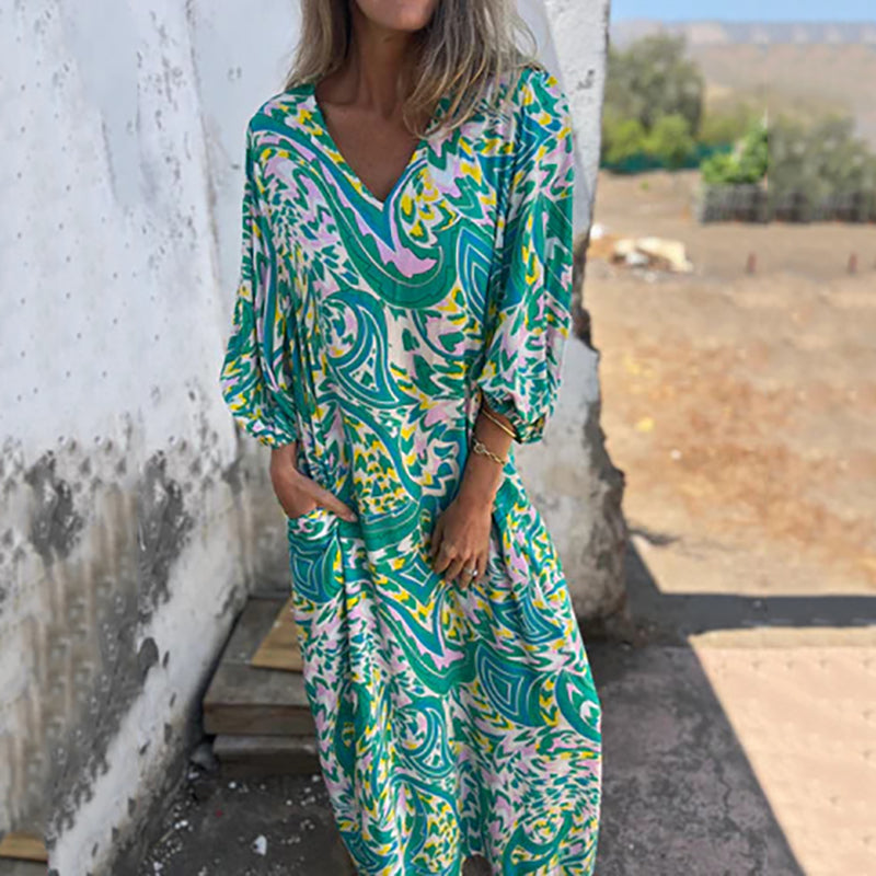 Herminie™ - Robe Longue Élégante à Imprimé Abstrait