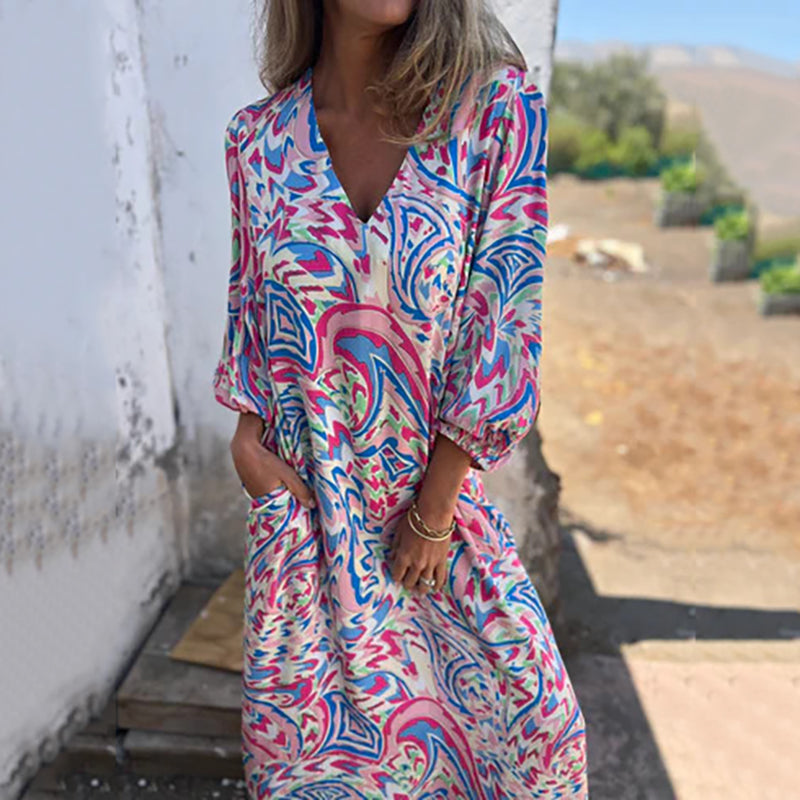 Herminie™ - Robe Longue Élégante à Imprimé Abstrait