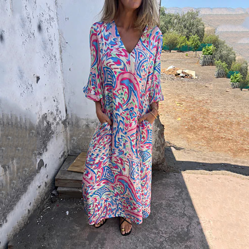 Herminie™ - Robe Longue Élégante à Imprimé Abstrait