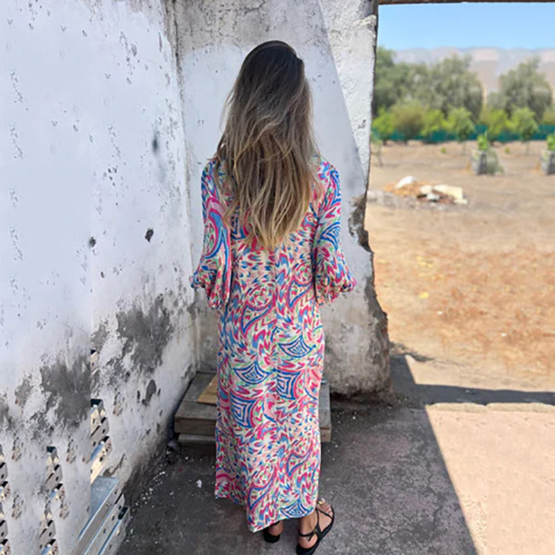Herminie™ - Robe Longue Élégante à Imprimé Abstrait
