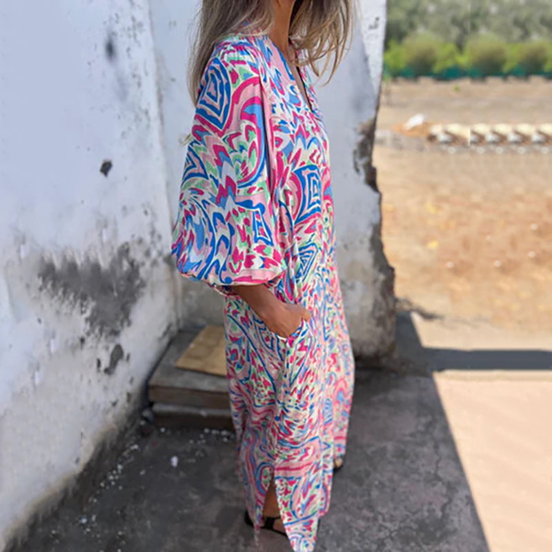 Herminie™ - Robe Longue Élégante à Imprimé Abstrait