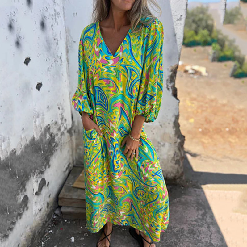 Herminie™ - Robe Longue Élégante à Imprimé Abstrait