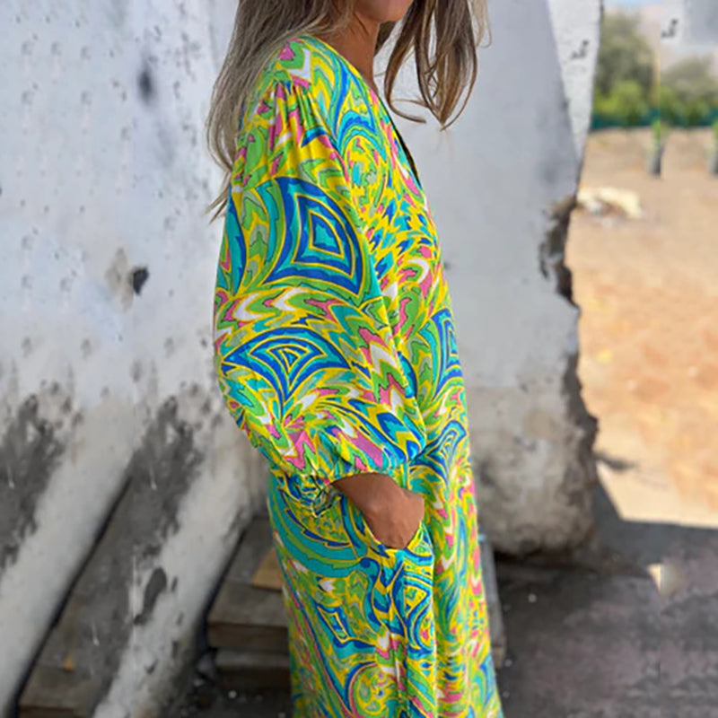 Herminie™ - Robe Longue Élégante à Imprimé Abstrait