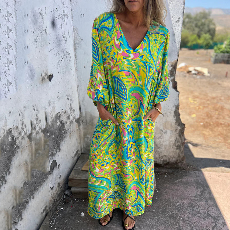 Herminie™ - Robe Longue Élégante à Imprimé Abstrait