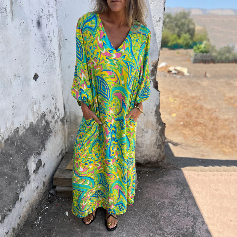 Herminie™ - Robe Longue Élégante à Imprimé Abstrait
