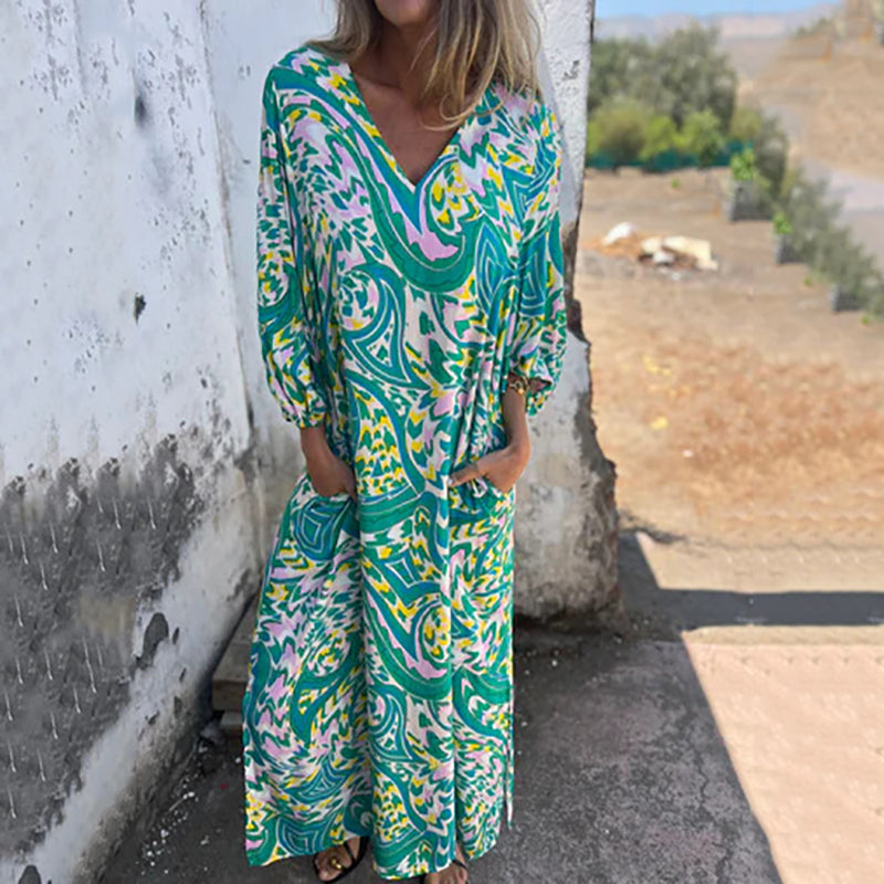 Herminie™ - Robe Longue Élégante à Imprimé Abstrait