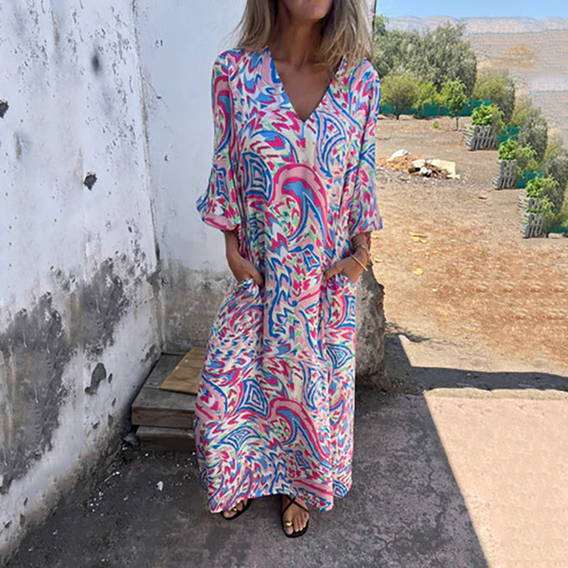 Herminie™ - Robe Longue Élégante à Imprimé Abstrait