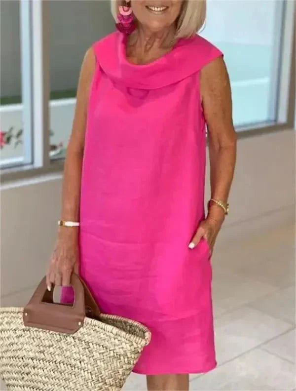 Stella™ - Élégante robe à col montant en coton et lin