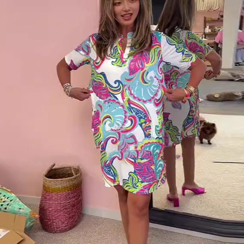 Gianna™ - Robe à Décolleté en V Imprimée Colorée