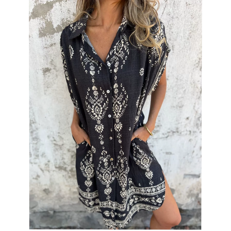 Sylviane™ - Robe Ample à Manches Courtes Imprimée avec Poches