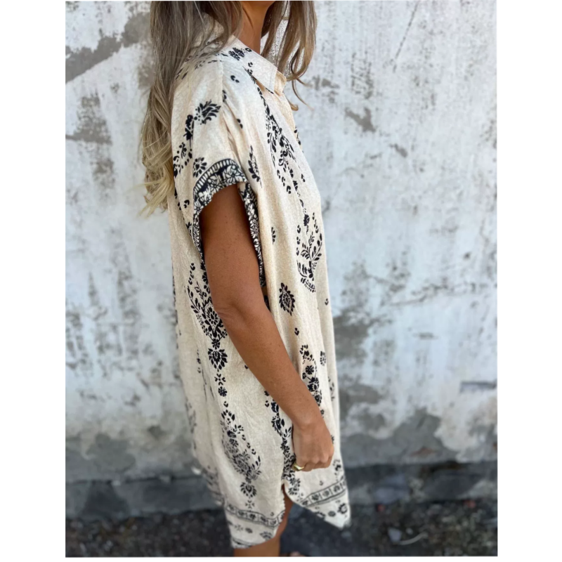 Sylviane™ - Robe Ample à Manches Courtes Imprimée avec Poches
