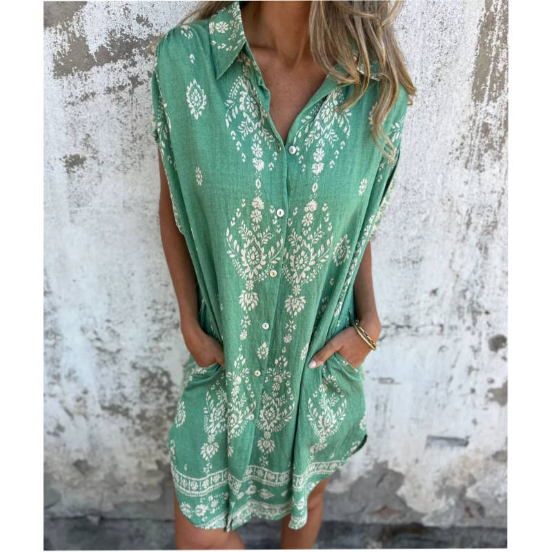 Sylviane™ - Robe Ample à Manches Courtes Imprimée avec Poches