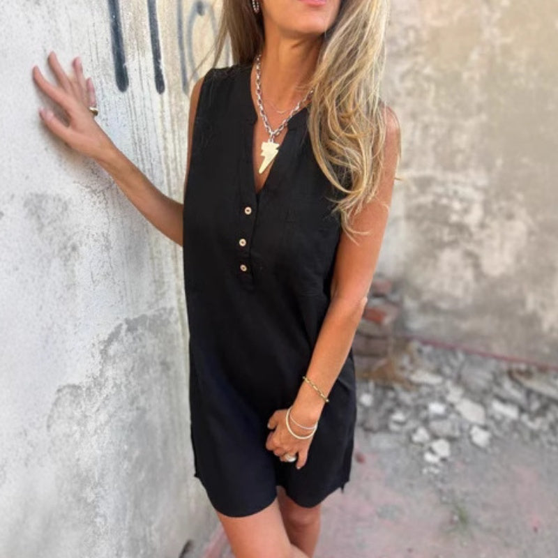 Noelia™ - Robe Sans Manches à Boutons et Décolleté en V pour Femme