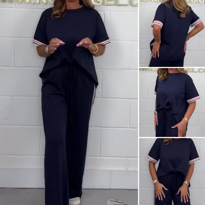 Milla™ - T-shirt à manches courtes avec rayures latérales et pantalon de jogging pour femme