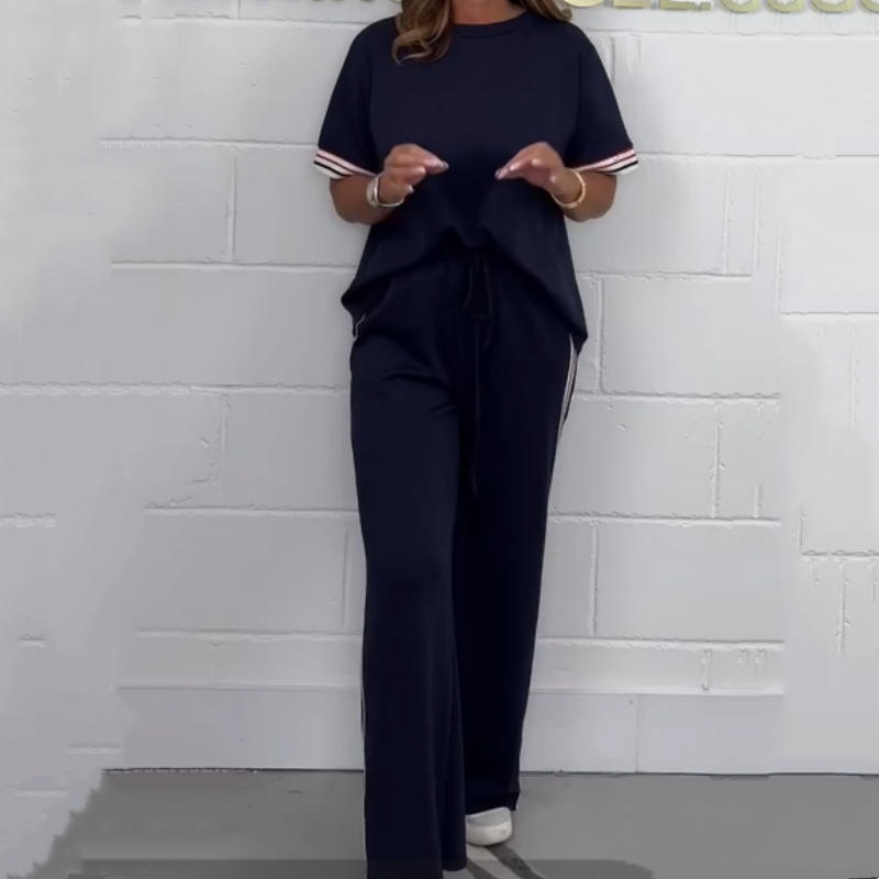 Milla™ - T-shirt à manches courtes avec rayures latérales et pantalon de jogging pour femme