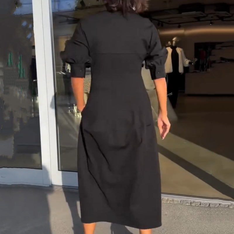 Stéphanie™ - Robe Midi Élégante à Revers et Col V
