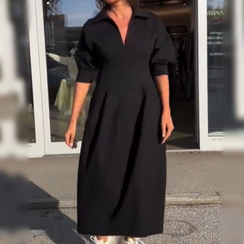 Stéphanie™ - Robe Midi Élégante à Revers et Col V