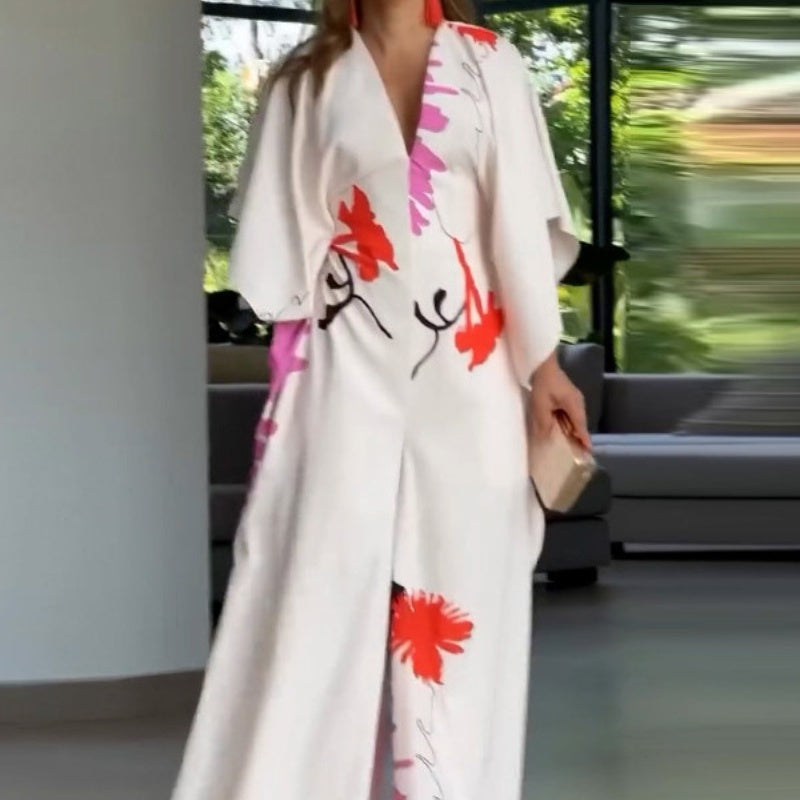 Séverine™ - Combinaison Fleurie à Manches Irrégulières et Jambes Larges