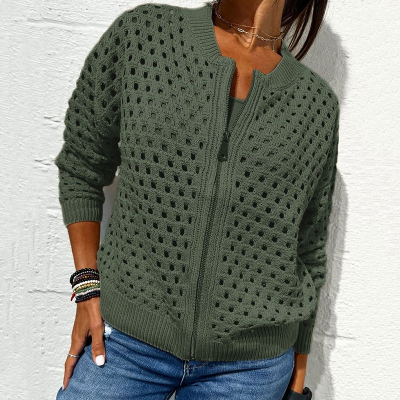 Florence™ - Veste Tricotée pour Femme avec Fermeture Éclair et Découpes