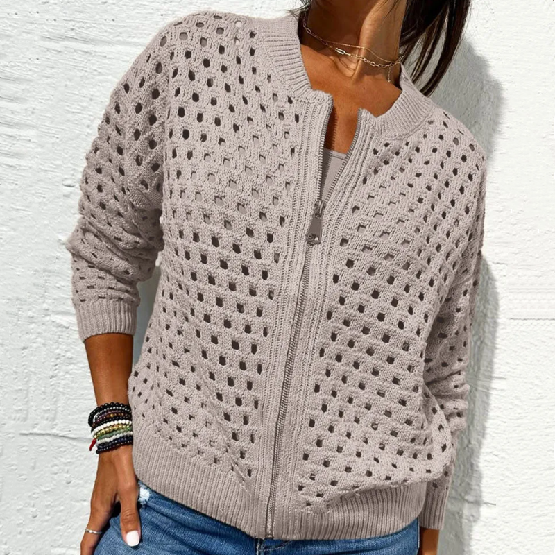 Florence™ - Veste Tricotée pour Femme avec Fermeture Éclair et Découpes