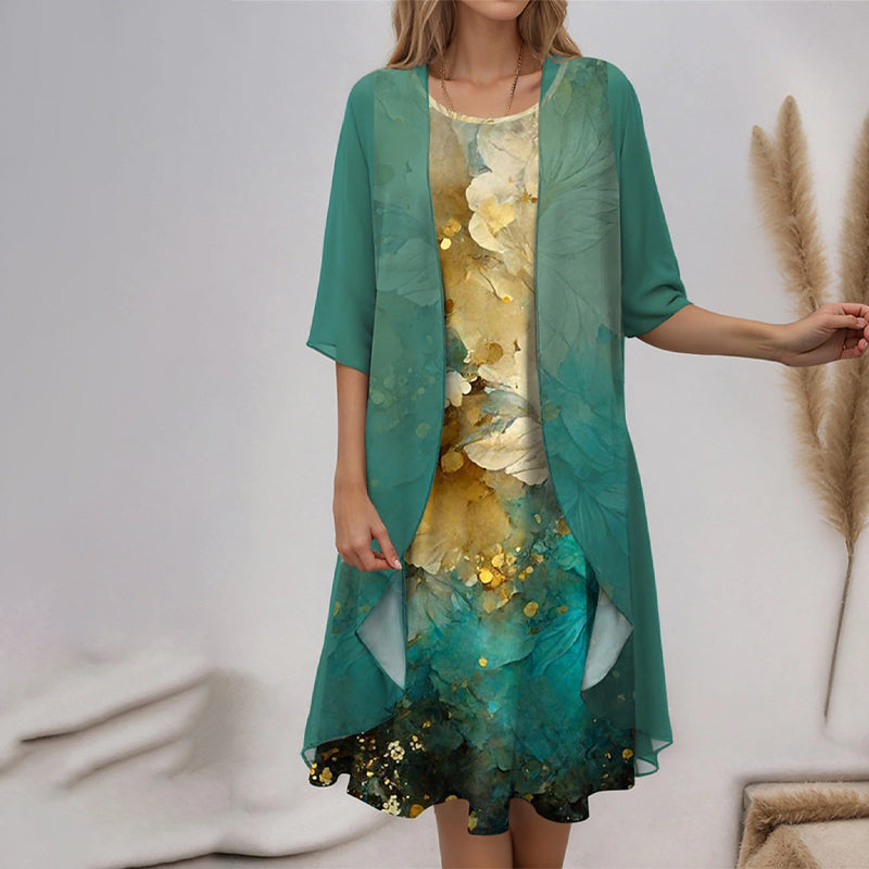 Eleny™ - Ensemble élégant de robe en chiffon floral en deux parties