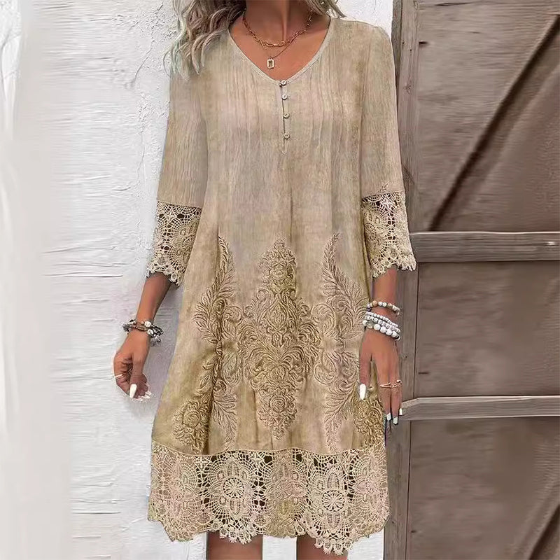 Maia™ - Robe élégante en dentelle à demi-manches et décolleté en V pour femmes