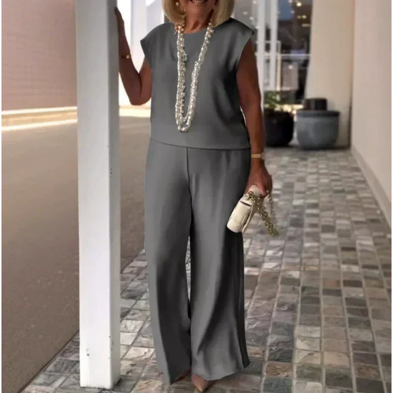 Anissa™ - Top Sans Manches et Pantalon à Col Rond pour Femme