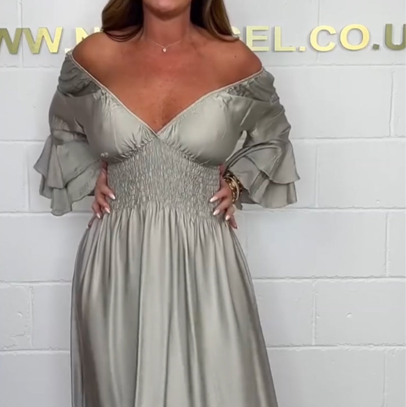 Sybille™ - Robe Évasée à Volants et Taille Haute