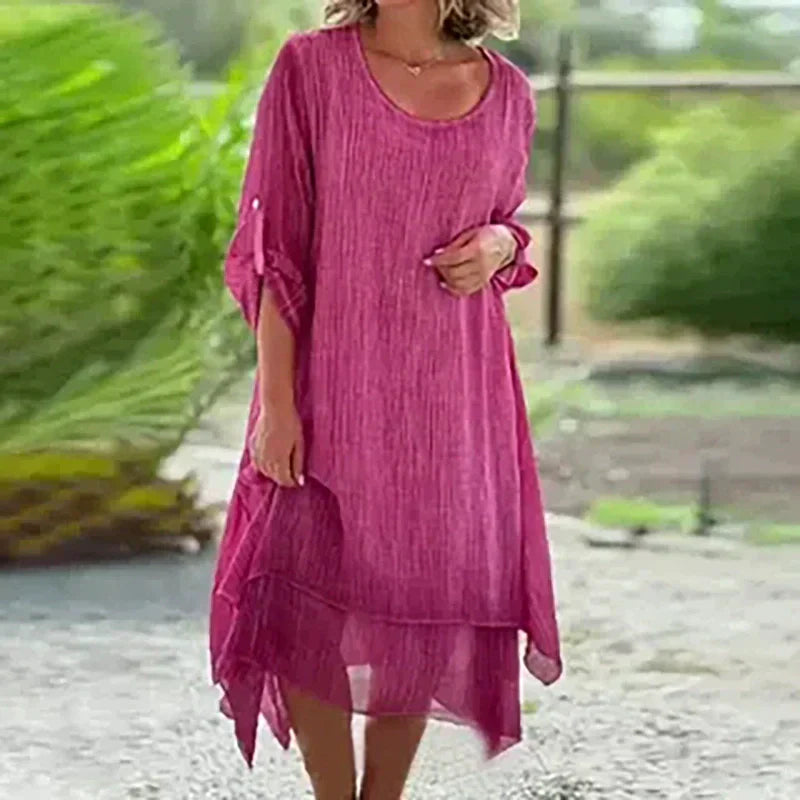 Odessa™ - Robe Élégante Unie à Col Rond et Coupe Ample