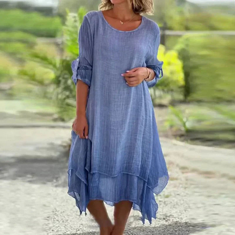 Odessa™ - Robe Élégante Unie à Col Rond et Coupe Ample