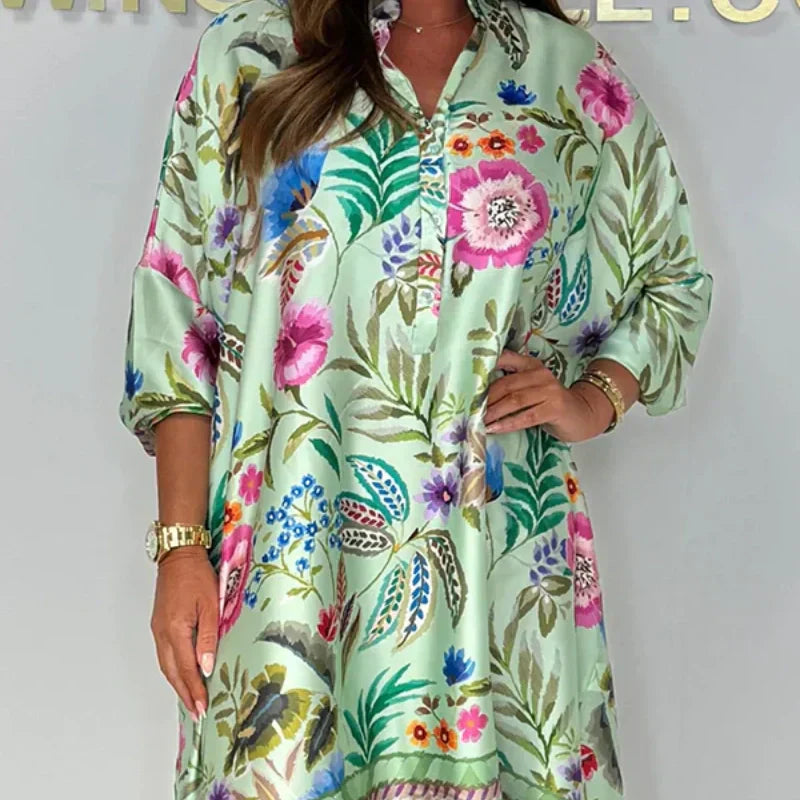 Violetta™ - Robe Florale Décontractée avec Décolleté en V et Boutons Partiels