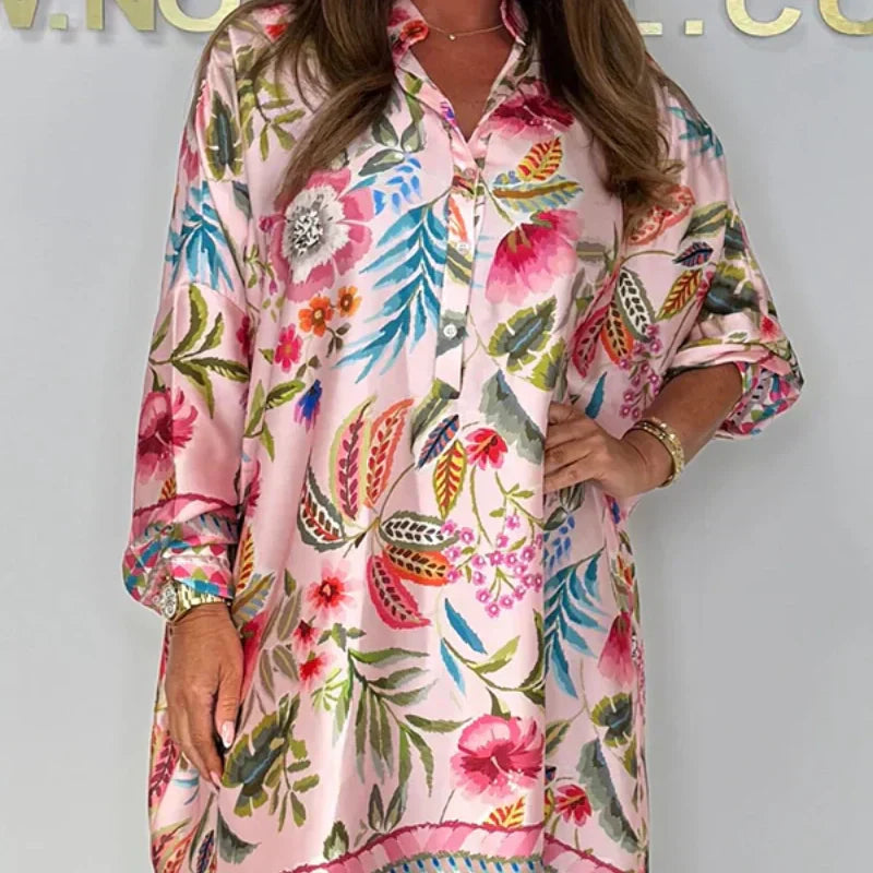 Violetta™ - Robe Florale Décontractée avec Décolleté en V et Boutons Partiels