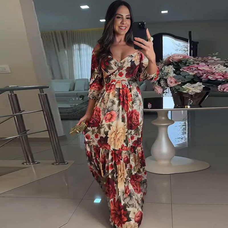 Paulina™ - Robe Plissée Fleurie à Col V
