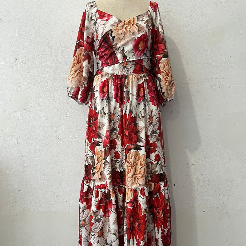 Paulina™ - Robe Plissée Fleurie à Col V