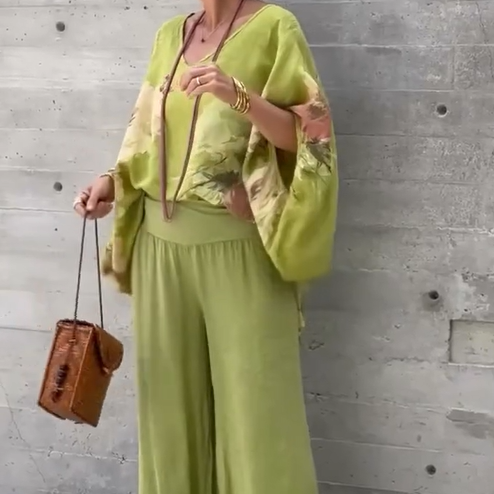Régine™ - Ensemble 2 Pièces en Chiffon Imprimé Ample