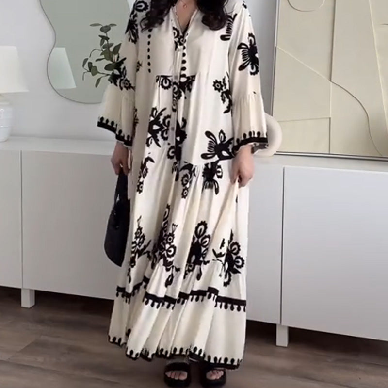 Katell™ - Robe Midi Ample pour Femme avec Ourlet Volanté