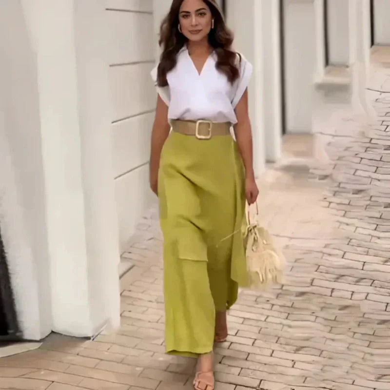 Myla™ - Ensemble Élégant Femme : Top à V-has et Pantalon à Pattes d'éléphant