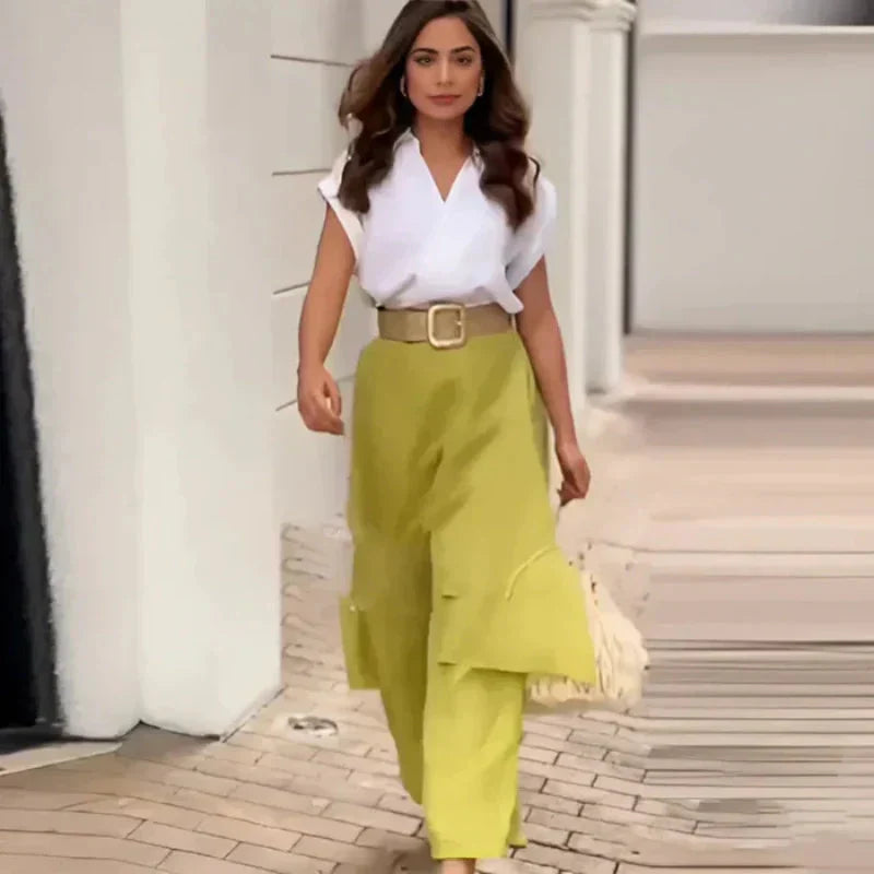 Myla™ - Ensemble Élégant Femme : Top à V-has et Pantalon à Pattes d'éléphant