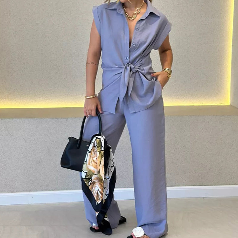 Ivette™ - Ensemble élégant avec blouse sans manches et pantalon taille haute