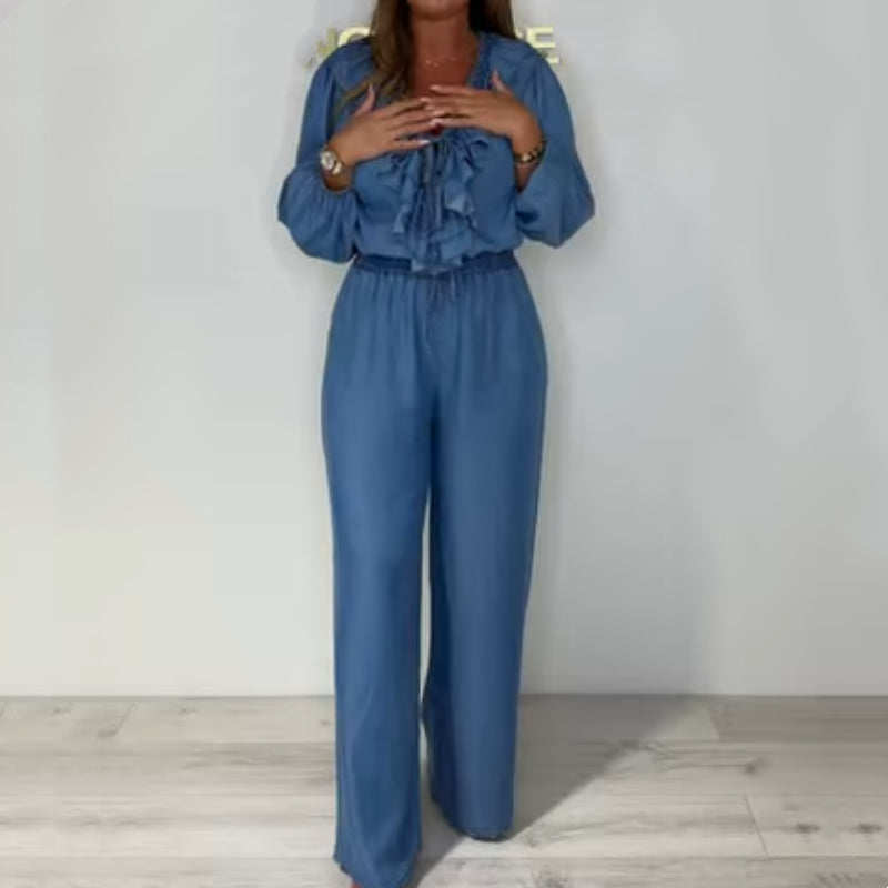 Sorina™ - Ensemble Décontracté à Manches Longues et Pantalon à Jambes Larges