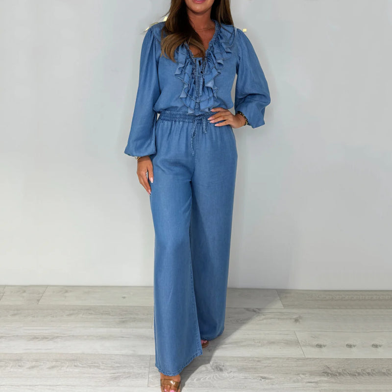 Sorina™ - Ensemble Décontracté à Manches Longues et Pantalon à Jambes Larges