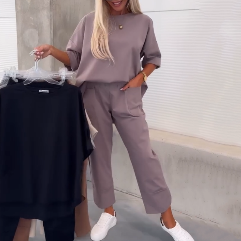 Ilina™ - Ensemble Deux Pièces Haut à Manches Courtes et Pantalon