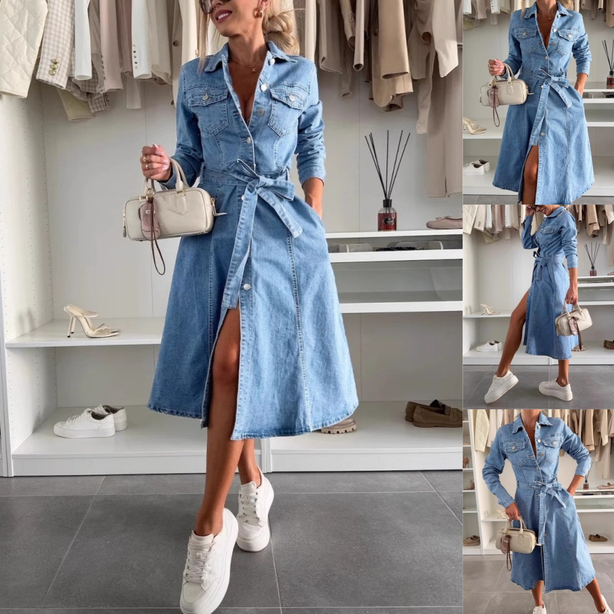 Avenyx™ - Robe Femme Denim Ajustée Ceinturée Style Moderne Polyvalent