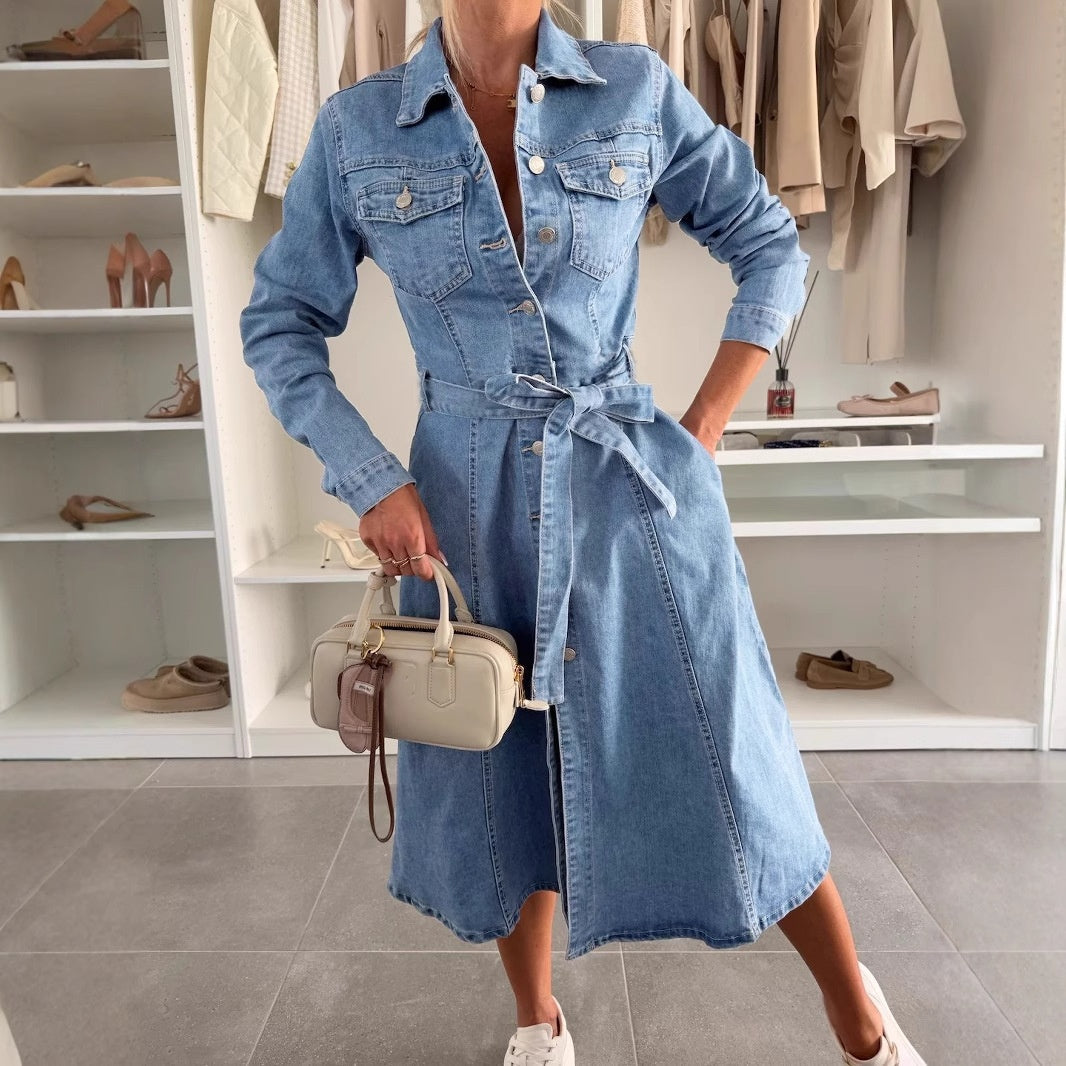 Avenyx™ - Robe Femme Denim Ajustée Ceinturée Style Moderne Polyvalent