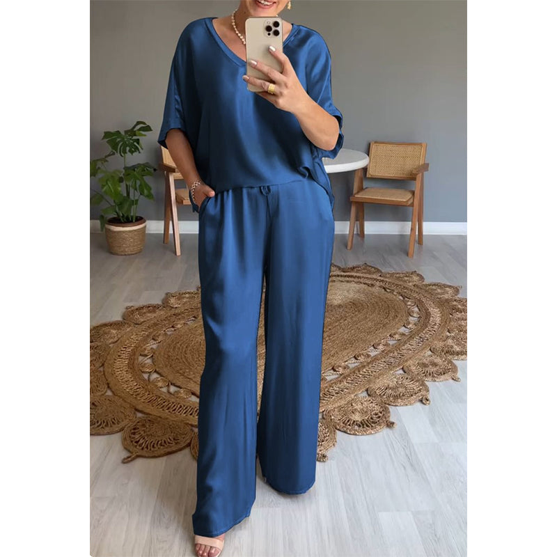 Kavryne™ - Ensemble femme coupe ample taille élastique style satiné élégant