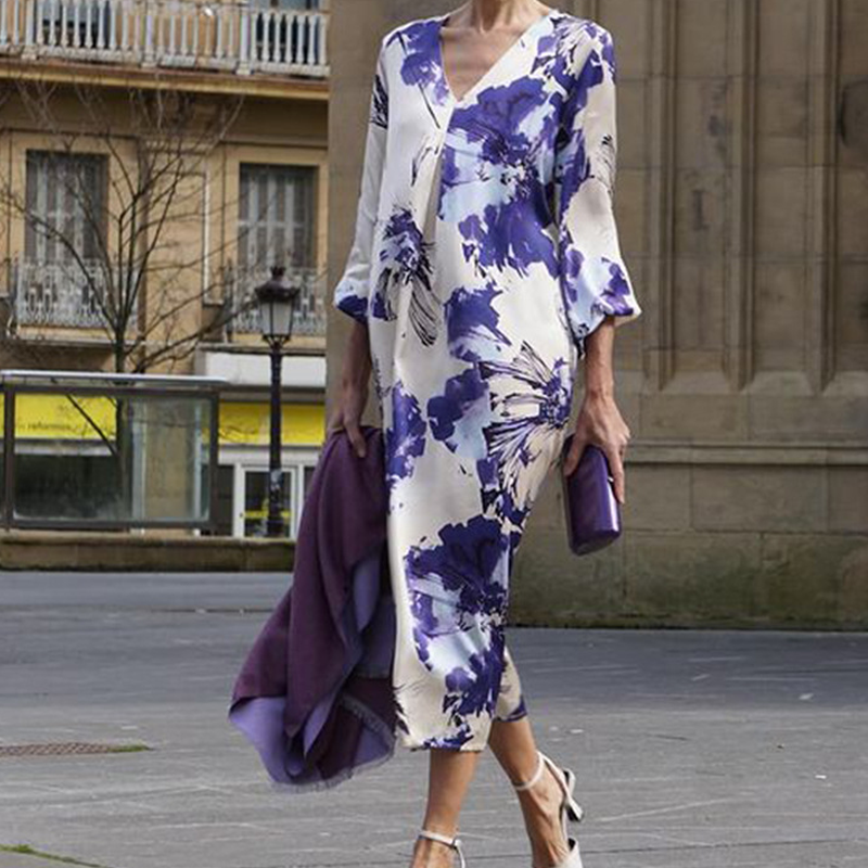Ariadne™ - Robe Longue Élégante à Imprimé et Col en V pour Femme