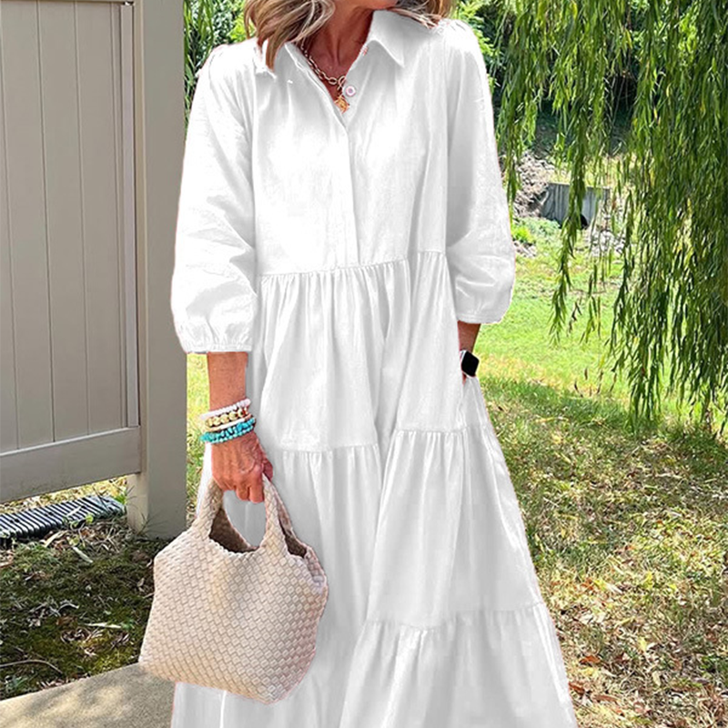 Faelina™ - Robe décontractée pour femmes, coupe ample avec col revers et longueur cheville