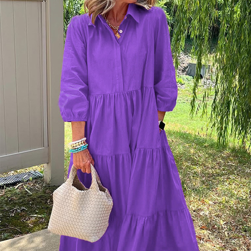 Faelina™ - Robe décontractée pour femmes, coupe ample avec col revers et longueur cheville