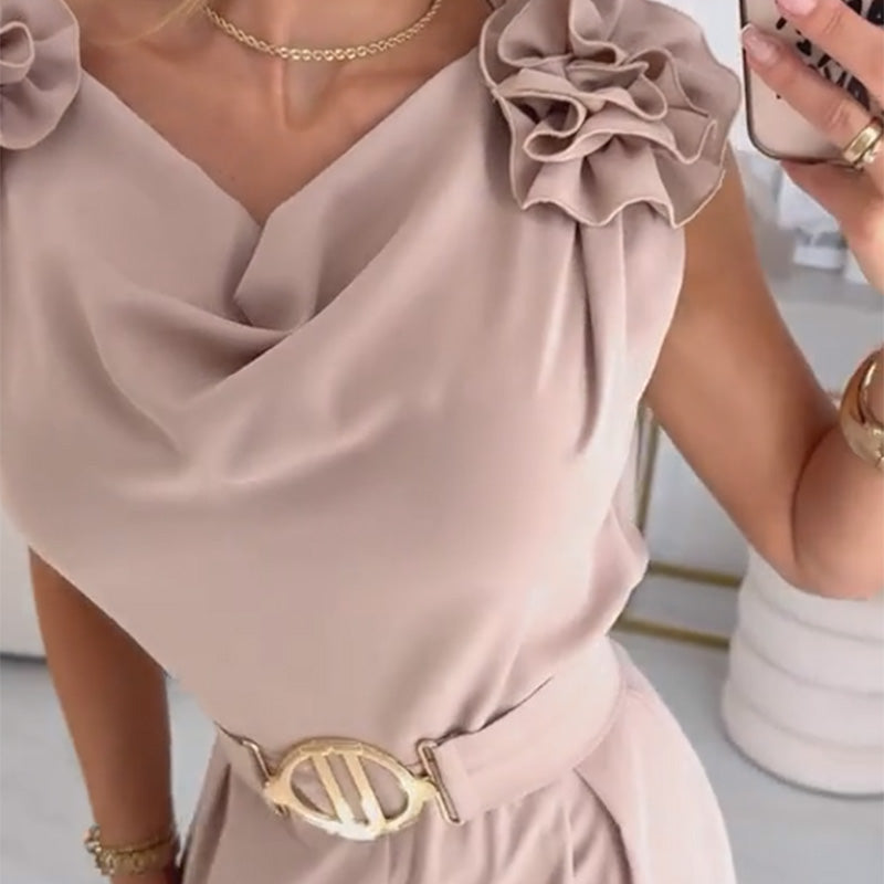 Jasene - Combinaison femme sans manches avec fleurs 3D et ceinture
