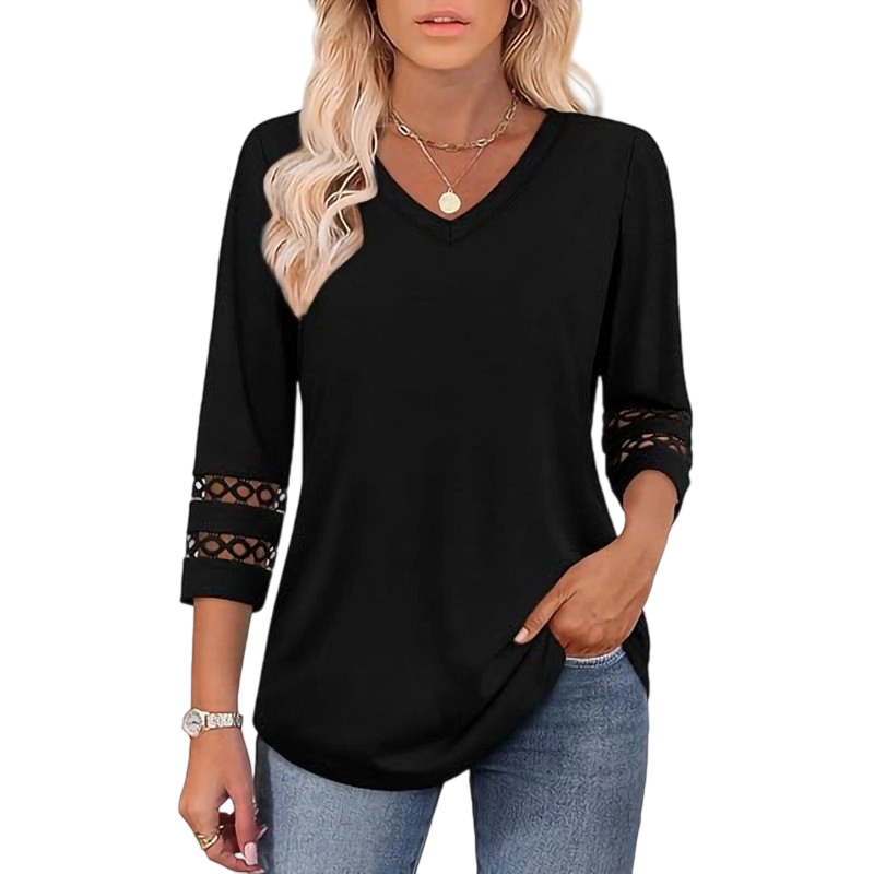 Heliona™ - Top femme manches 3/4 col en V uni